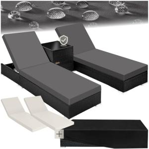 TecTake® Set 2 Tumbonas de Ratán y Aluminio   Mesa Jardín,…