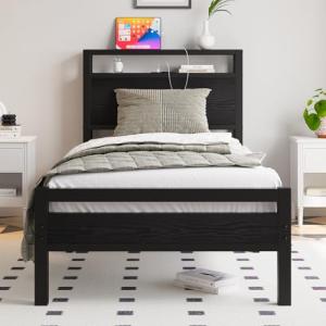 HOJINLINERO Estructura de cama de metal de 90 x 200 cm con…