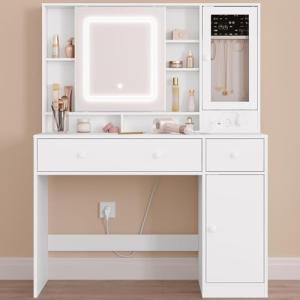 WOLTU Tocador Maquillaje con Joyero, Espejo Luz LED Ajustab…