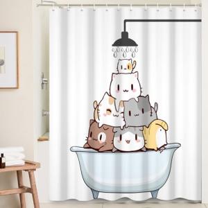 Ttincceer 180x180cm Lindo Gato Cortina de Ducha de Dibujos…