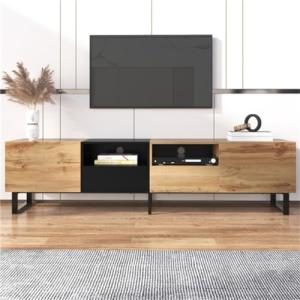 Moderno mueble para TV en negro   madera en bruto, 190 cm x…