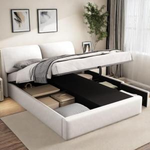 Racxily Cama de matrimonio con almacenamiento y 3 cajones,…