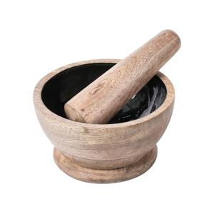 Beliani Mortero de Madera de Mango Hecho a Mano marrón/Negr…