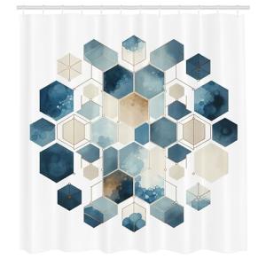 ABAKUHAUS Azul Cortina de Baño, Hexágonos Geométricos Conte…