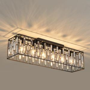 JIINOO Moderna Cristal Lámpara De Techo, 6 Luces Negros Lám…