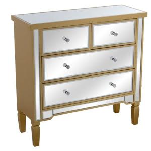 DRW Comoda de Madera y Espejo con 4 cajones en Dorado y Esp…