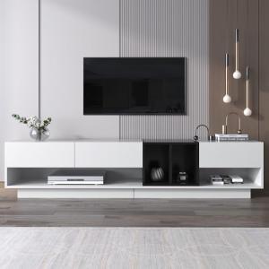 Moimhear Mueble de TV de color blanco brillante y negro, di…