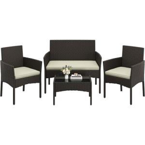 Yaheetech Conjunto de Muebles Ratán de Jardín 4 Piezas, 1 S…