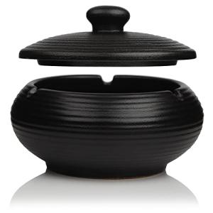 Cenicero negro de cerámica para exteriores con tapa, retro,…