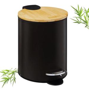 Solty - Cubo basura baño con tapa de bambú - 3L - Papelera…