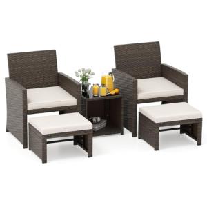 COSTWAY Conjunto de Muebles de Jardín de Ratan, 5 Piezas, S…