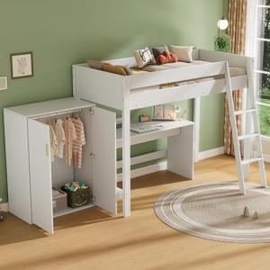 KecDuey 90 x 200 cm cama alta multifuncional con escalera c…