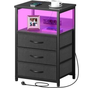 Rolanstar Mesitas de Noche con Función de Carga y LED, Mesa…