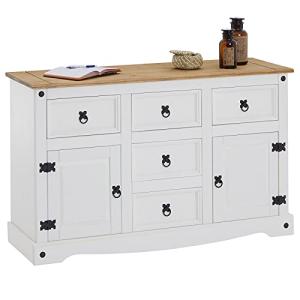 Aparador CAMPO de pino macizo, Mueble barnizado en blanco,…