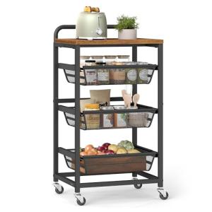 VASAGLE Carrito de Almacenaje de 4 Niveles, con Cestas Extr…