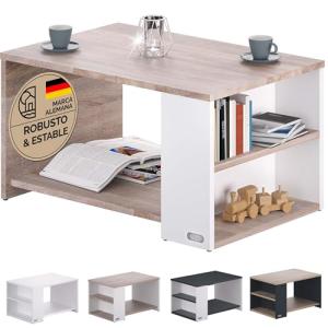CASARIA® Mesa de Centro 90x60x50cm Estante y 2 Compartiment…