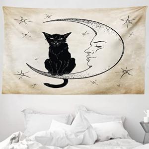 ABAKUHAUS Luna Tapiz de Pared y Cubrecama Suave, Gato Negro…