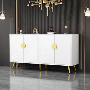 Aparador elegante blanco y dorado, 140 x 40 x 75 cm, con es…