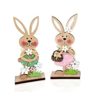 Conejo De Pascua Adornos De Madera, 2 Piezas Adornos De Con…