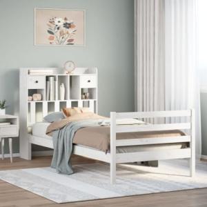 Vetnasa Cama con estantería sin colchón Madera Maciza Blanc…