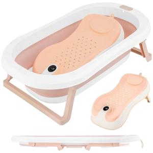 ALMAR Baby Bañera Plegable Bebé Salmón Rosa Palo con Termóm…