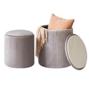 IBUYKE Conjunto de 2 taburetes Redondos de Almacenamiento o…