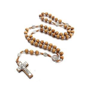 CLDURHGE Collar de rosario de madera de olivo Rosario catól…