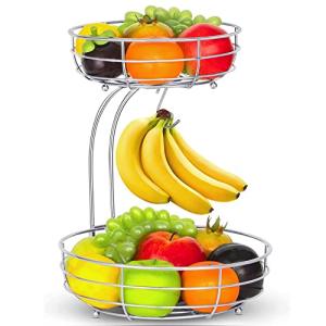 Fuleadture Cesta de frutas de 2 niveles con soporte para pl…
