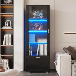 YuQozii Vitrina negra brillante con puertas de cristal, vit…