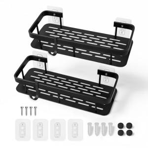 Balkira Estanteria Baño Sin Tornillos de Aluminio Negro 2 P…