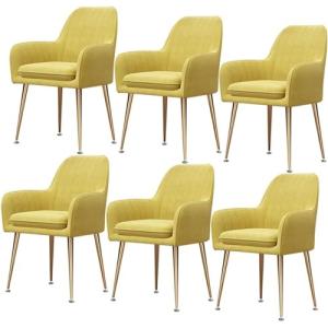 Juego de 6 sillas de comedor de terciopelo amarillo, sillón…