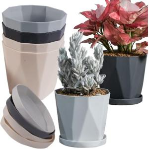 KAHEIGN 6 Piezas Macetas de Plástico para Flores, 13CM Mace…