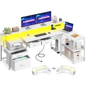 Coleshome Escritorio con Cajones, Mesa Gaming con 2 Puertos…