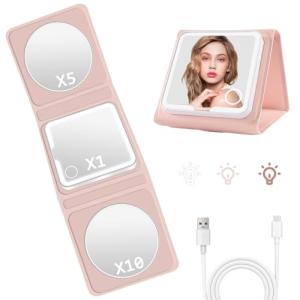 Amlope - Espejo de aumento, LED, bolsillo luminoso, 5 x 10…