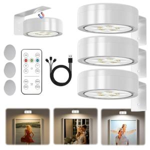 3 Pcs Luces Para Cuadros con Mando,Luces Inalámbricas para…