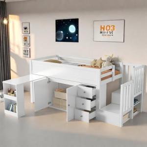 Sapgaks Cama cabaña infantil 90 x 200 con escritorio desliz…
