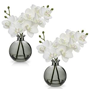 Hollyone 2 flores artificiales de orquídea blanca en jarrón…