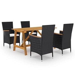 QZZCED Juego de Comedor de jardín 5 Piezas con Cojines Negr…