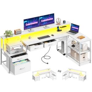 Coleshome Escritorio con Cajones, Mesa Gaming con 2 Puertos…