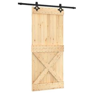 vidaXL Puerta corredera con herrajes Madera Maciza de Pino…