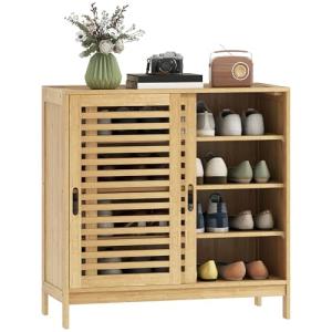 HOMCOM Zapatero de Bambú con 2 Puertas Correderas de Lamas,…