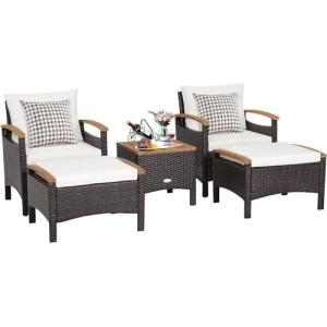 GIANTEX Juego de Muebles de Jardín de Ratán 5 Piezas, 2 Sil…