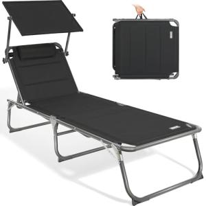 Homecall Tumbona plegable de jardín con techo, reposacabeza…