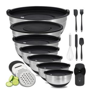 BEWOS Bol para Mezclar con Tapa de 7 piezas, Bol de Acero I…