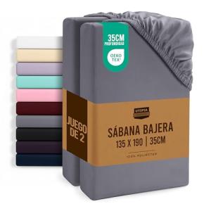 Utopia Bedding Juego de 2 Sabana Bajera 135x190 - Gris - Bo…