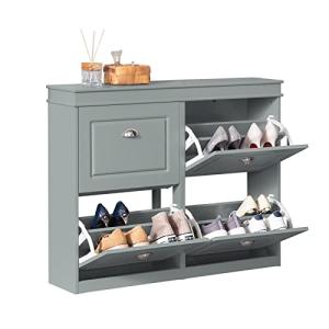 SoBuy Zapatero con 4 Puertas Organizador para Zapatos Gris…