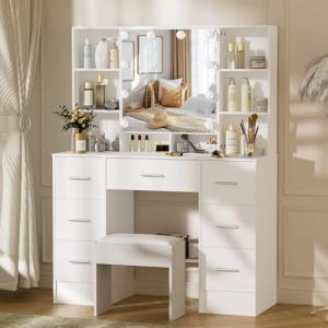 Ereousa Tocador de Maquillaje con Luz y Taburete, Estructur…