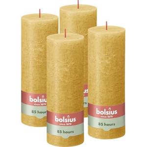 Bolsius Vela rústica de pilar amarilla, paquete de 4, larga…