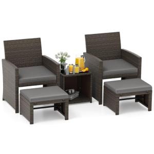 COSTWAY Conjunto de Muebles de Jardín de Ratan, 5 Piezas, S…