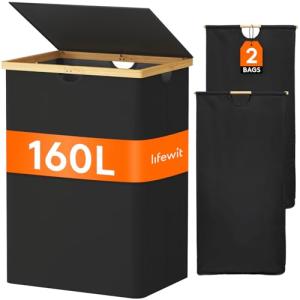 Lifewit 160L Grande Cesto Ropa Sucia con Tapa de Bambú, Ces…